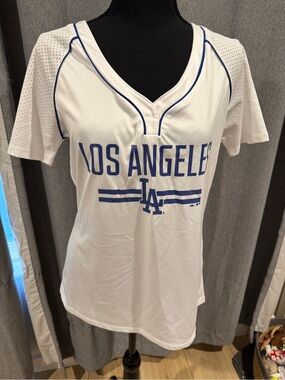 Los Angeles Dodgers Women's White & Royal Blue Athletic Tee